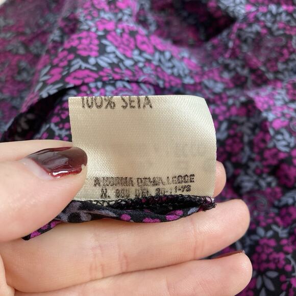 Vintage Cristallo Womens Purple Ditsy Floral Silk Blouse Size 42/10 Boho Italian - Picture 7 of 12